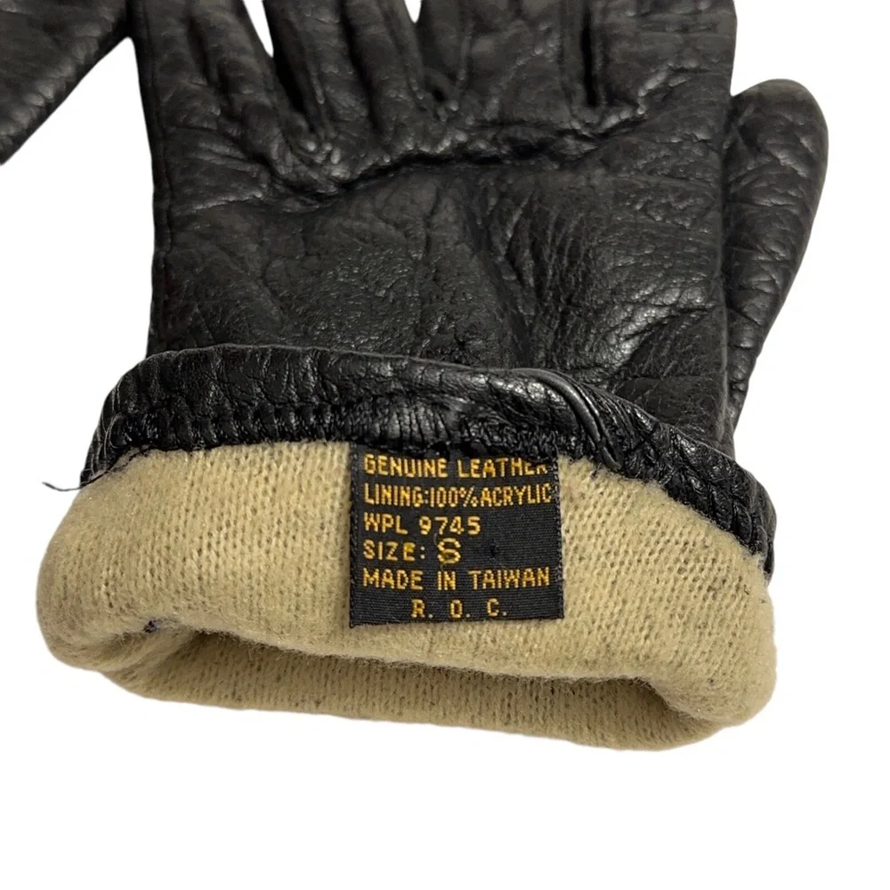 Vintage Textured Dark Brown Leather Gloves Womens Small